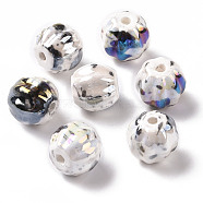 Handmade Pearlized Porcelain Beads, Bright Glazed Porcelain, Rainbow Plated, Pumpkin, Black, 13x12mm, Hole: 2mm(PORC-G010-02B)