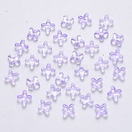 Transparent Spray Painted Glass Beads, with Glitter Powder, Clover, Lilac, 8x8x3mm, Hole: 0.9mm(GLAA-R211-06-C02)