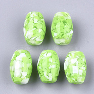 Resin Beads, Imitation Gemstone Chips Style, Oval, Lawn Green, 15~15.5x11mm, Hole: 1.8mm(RESI-T024-31A-03)