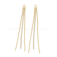 Brass Chain Tassel Big Pendants, with Cubic Zirconia, Clear, Nickel Free, Real 18K Gold Plated, 71x4.5x1.5mm, Hole: 1.6mm(KK-T038-45G)