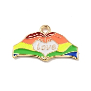 Rainbow Color Alloy Enamel Charms, Hand with Heart & Word Love, Light Gold, Colorful, 13x22.5x1.5mm, Hole: 1.5mm(ENAM-G208-02KCG)