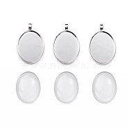 DIY Pendant Making, with Tibetan Style Alloy Pendant Cabochon Settings and Transparent Oval Glass Cabochons, Platinum, Cabochons: 40x30x7~9mm, Settings: 50x32.5x3mm, hole: 7x4.5mm, 2pcs/set(DIY-X0293-52P)