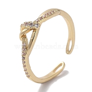 Brass Micro Pave Cubic Zirconia Cuff Rings, Long-Lasting Plated, Knot, Golden, Inner Diameter: 16.8mm(RJEW-G310-05G)