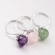 Natural Gemstone Beaded Finger Rings, with Silver Color Plated Aluminum Finger Ring Settings, 18mm(RJEW-JR00150)