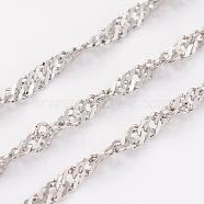 304 Stainless Steel Singapore Chains, Water Wave Chains, Soldered, with Spool, Faceted, Stainless Steel Color, 2.5mm, about 32.8 Feet(10m)/roll(CHS-H007-13P)