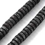 Natural Lava Rock Beads Strands, Frosted, Heishi Beads, Disc, 9x4mm, Hole: 1mm, about 99pcs/strand, 15.91''(40.4cm)(G-H303-C09)