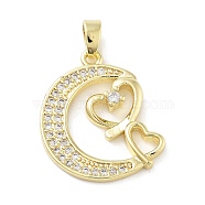 Brass Micro Pave Cubic Zirconia Pendants, Moon with Heart Charm, Real 18K Gold Plated, 21x19x13.5mm, Hole: 2.5mm(KK-F877-18G)