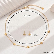 Minimalist Stainless Steel Flower Stud Earrings & Necklaces Set for Women, Golden(BV2864)