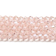 Transparent Electroplate Glass Beads Strands, Pearl Luster Plated, Faceted, Bicone, Misty Rose, 3.5~3.8mm, about 113~115pcs/strand, 36~36.5cm(GLAA-F029-3mm-C26)