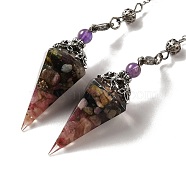 Natural Tourmaline Dowsing Pendulum Big Pendants, with Resin, Amethyst & Quartz Crystal, Hexagonal Cone, 300mm, Hole: 1.5mm(G-H285-02P-06)