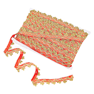 Sparkle Polyester Lace Ribbon, with Crown Trimming, for Clothing Accessories, Red, 3/4 inch(20mm), about 21.87 Yards(20m)/Card(OCOR-WH0080-32D)