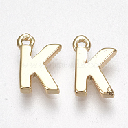 Brass Charms, Letter, Nickel Free, Real 18K Gold Plated, Letter.K, 8.5x6x1.5mm, Hole: 0.8mm(KK-S350-167K-G)