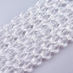 Glass Beads Strands, Faceted, Drop, Clear, 11x8mm, Hole: 1mm, about 57~59pcs/strand, 26.38~26.77 inch(GLAA-R024-11x8mm-12)