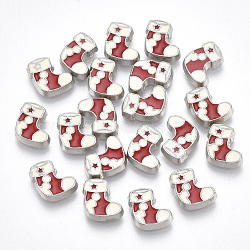 Alloy Cabochons, Fit Floating Locket Charms, with Enamel, Christmas Sock, Red, Platinum, 8x7x1.5mm(PALLOY-T054-144)