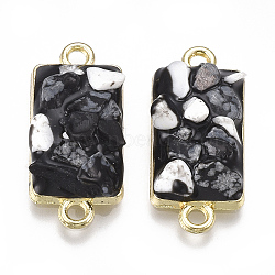 Alloy Links connectors, with Gemstone and Enamel, Rectangle, Light Gold, Black, 24.5x11.5x4~7mm, Hole: 2mm(ENAM-S016-34B)