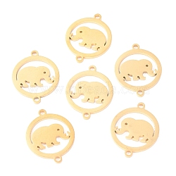 Stainless Steel Links Connectors, Flat Round with Elephant, Golden, 19x15x1.1mm, Hole: 1.4mm(STAS-O142-36G)