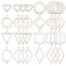32Pcs 8 Styles Stainless Steel Connector Charms, Geometric Links, Rhombus & Heart & Square, Mixed Shapes, Stainless Steel Color, 10~24x11~16x0.5~1.5mm, Hole: 1~1.6mm, 4pcs/style(STAS-SC0005-07)