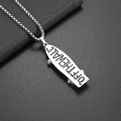 Alloy OFF THE WALL Skateboarding Pendant Necklaces, 201 Stainless Steel Box Chain Necklaces, Stainless Steel Color, 27.17 inch(69cm)(NJEW-R001-03P)