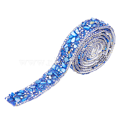 0.9M Resin Rhinestone Crystals Beaded Trim, Iron On Patch Hotfix Ribbon with Adhesive Back, for DIY Art Craft, Sewing, Royal Blue, 20x3~4mm, 900mm/roll(DIY-WH0542-12)
