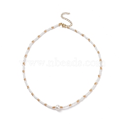 Shell Pearl Beaded Necklaces for Women, with Glass Seed Beads, 304 Stainless Steel Lobster Claw Clasp, Colorful, 16.26 inch(41.3cm)(NJEW-JN03985)