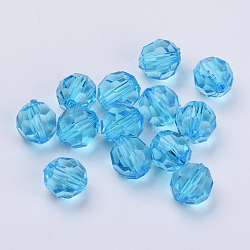 Transparent Acrylic Beads, Faceted, Round, Deep Sky Blue, 8x7mm, Hole: 1.5mm, about 1810pcs/500g(TACR-Q257-8mm-V40)