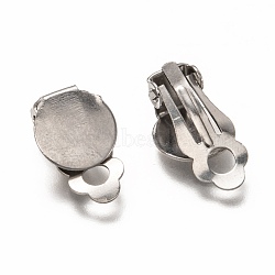 304 Stainless Steel Clip-on Earring Findings, with Round Flat Pad, For Non-pierced Ears, Stainless Steel Color, 18x10x6.5mm, Tray: 10mm(STAS-L259-001A-P)