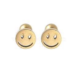 304 Stainless Steel Stud Earrings for Women, Golden, Smiling Face, 0.6mm(EJEW-E603-04A-G)