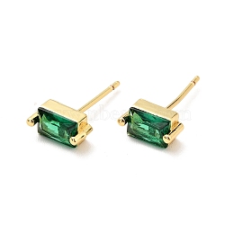 Green Cubic Zirconia Rectangle Stud Earrings, Brass Jewelry for Women, Cadmium Free & Nickel Free & Lead Free, Real 18K Gold Plated, 8x4mm, Pin: 0.7mm(EJEW-G297-19G)