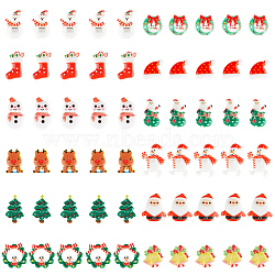 60Pcs 12 Styles Christmas Theme Resin Cabochons Sets, Christmas Tree & Reindeer & Snowman, Mixed Patterns, 18~25.5x15~21x3.5~5mm, 5pcs/style(CRES-GF0001-05)