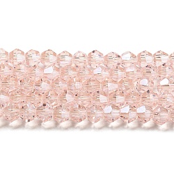 Transparent Electroplate Glass Beads Strands, Pearl Luster Plated, Faceted, Bicone, Misty Rose, 3.5~3.8mm, about 113~115pcs/strand, 36~36.5cm(GLAA-F029-3mm-C26)