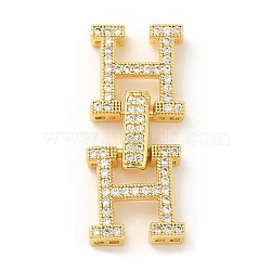 Rack Plating Brass Micro Pave Clear Cubic Zirconia Fold Over Clasps, Long-Lasting Plated, Letter H, Real 18K Gold Plated, 28mm, Letter: 12x12x3.5mm, Hole: 1x1mm(KK-H447-16G)