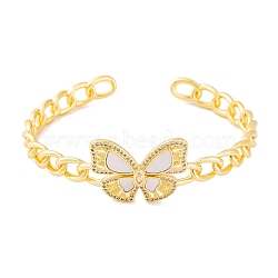 Brass Micro Pave Clear Cubic Zirconia Open Cuff Bangles for Women, Real 18K Gold Plated, Butterfly, Inner Diameter: 2-1/2 inch(6.2cm), 7mm(BJEW-S147-31G-B)