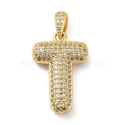 Brass Micro Pave Cubic Zirconia Pendants, Cadmium Free & Lead Free, Long-Lasting Plated, Real 18K Gold Plated, Letter T, 23x15x5.5mm, Hole: 4.5x3mm(KK-E061-03G-20)