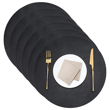 PU Leather Placemat, Hot Pads, Flat Round, Black, 380x1.7mm