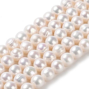 Natural Cultured Freshwater Pearl Beads Strands, Potato, Grade 2A++, PapayaWhip, 9~10x8~9mm, Hole: 0.7mm, about 42pcs/strand, 14.65''(37.2cm)