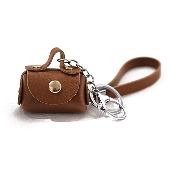Imitation Leather Mini Coin Purse with Key Ring, Keychain Wallet, Change Handbag for Car Key ID Cards, Saddle Brown, Bag: 5.8x5x3cm