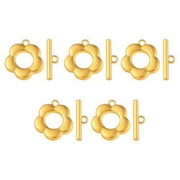 Alloy Toggle Clasps, Flower, Matte Gold Color, Flower: 14x13x2mm, Bar: 4x13x2mm, Hole: 1.2mm