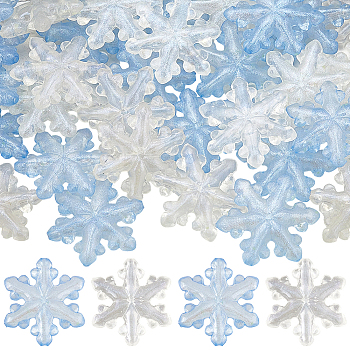 36Pcs 2 Colors Luminous Transparent Acrylic Beads, Snowflake, Glow in the Dark, with Glitter Powder, Mixed Color, 30x27.5x8mm, Hole: 1.8mm, 18pcs/color