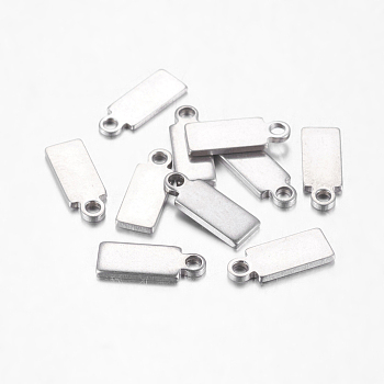 Original Color Stamping Blank Tag Charms 304 Stainless Steel Rectangle Pendants, 11x4x0.6mm, Hole: 1.5mm
