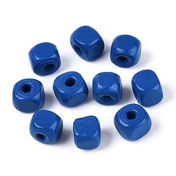 Spray Painted Wooden Beads, Square, Blue, 6x6x6mm, Hole: 1.6~2mm