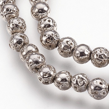 Electroplate Natural Lava Rock Beads Strands, Long-Lasting Plated, Round, Bumpy, Silver Plated, 4.5~5mm, Hole: 0.8mm, about 89pcs/strand, 15.16 inch(38.5cm)