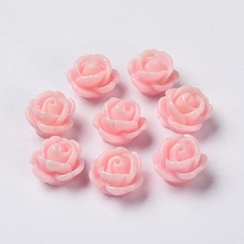 Rose Flower Opaque Resin Beads, Hot Pink, 9x7mm, Hole: 1mm