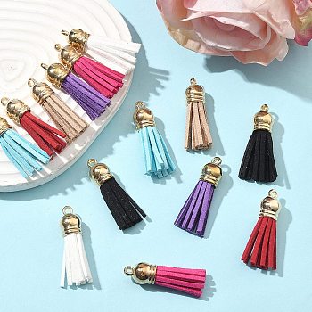 14Pcs 7 Colors Suede Tassels, with CCB Plastic Findings, Nice for DIY Earring or Cell Phone Straps Making, Golden, Mixed Color, 38x10mm, Hole: 2mm, 2pcs/color