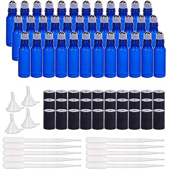 Glass Bottle, with Steel Roller Ball and Plastic Cap, Plastic Graduated Pipettes, Mixed Color, 5.9x1.6cm, Capacity: 5ml, 30pcs/box