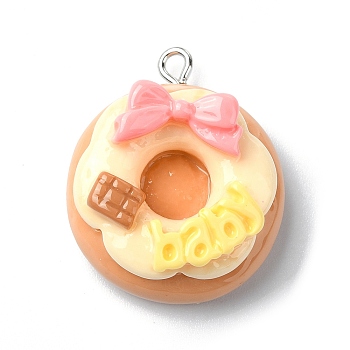 Resin Pendants, with Iron Findings, Doughnut, Sandy Brown, 28~29x24~25x15mm, Hole: 2mm