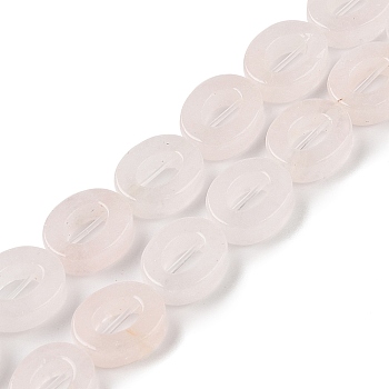 Natural Rose Quartz Beads Strands, Hollow Flat Oval, Number Zero Beads, 12x10x3.5~4mm, Hole: 1.2mm, about 20pcs/strand, 9.61''(24.4cm)