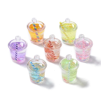 Luminous Translucent Resin Pendants, with Polymer Clay, Gold Foil, Glow in the Dark Bear Candy Drink Cup Charm, Mixed Color, 33x25.5x20.5mm, Hole: 1.8mm