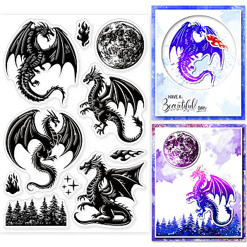 Custom PVC Plastic Clear Stamps, for DIY Scrapbooking, Photo Album Decorative, Cards Making, Dragon, 160x110x3mm