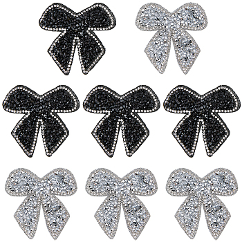 8Pcs 2 Colors Bowknot Hotfix Rhinestone Appliques, Mixed Color, 60x59x2.5mm, 4pcs/color