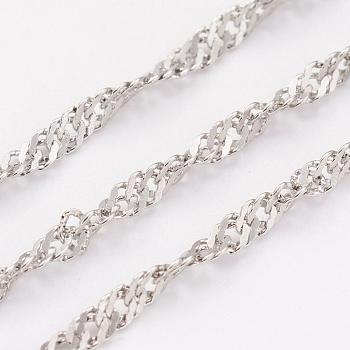 304 Stainless Steel Singapore Chains, Water Wave Chains, Soldered, with Spool, Faceted, Stainless Steel Color, 2.5mm, about 32.8 Feet(10m)/roll